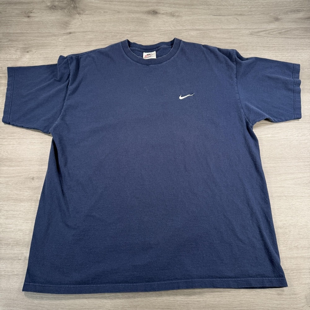 Vintage Nike Shirt Mens XL Blue Made In USA Swoosh Logo Crewneck Tee 90s